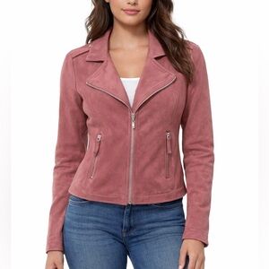 Guess Faux Suede Women’s Jacket Mauve Front zipper w/Zip pockets Lined Sz XS